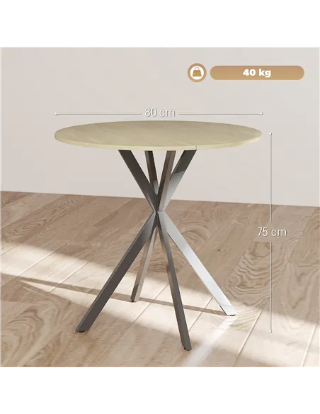 HOMCOM 80cm Industrial Round Dining Table - White Oak
