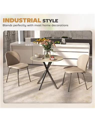 HOMCOM 80cm Industrial Round Dining Table - White Oak