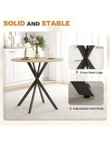 HOMCOM 80cm Industrial Round Dining Table - White Oak