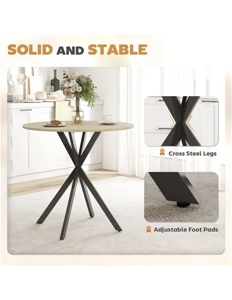 HOMCOM 80cm Industrial Round Dining Table - White Oak