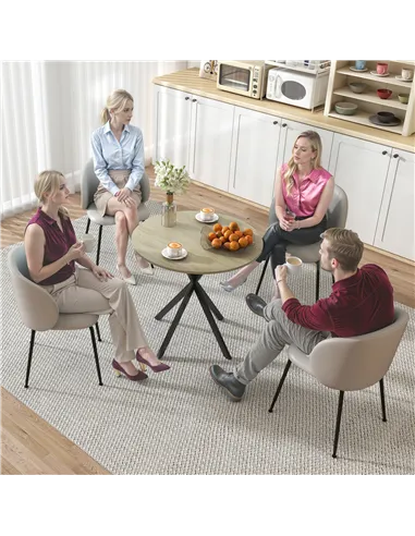 HOMCOM 80cm Industrial Round Dining Table - White Oak