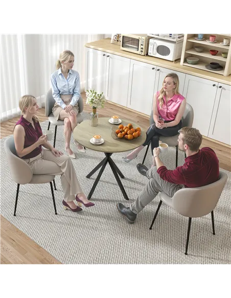HOMCOM 80cm Industrial Round Dining Table - White Oak
