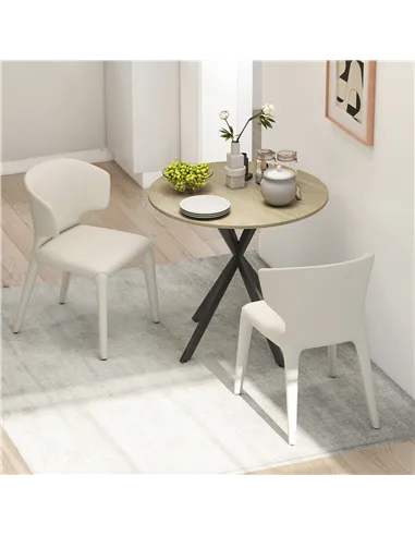 HOMCOM 80cm Industrial Round Dining Table - White Oak