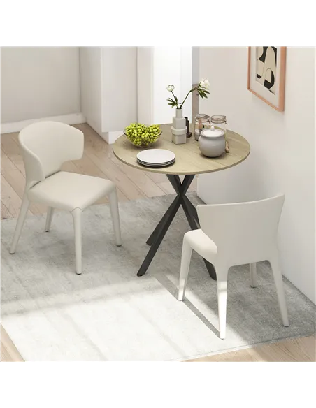 HOMCOM 80cm Industrial Round Dining Table - White Oak