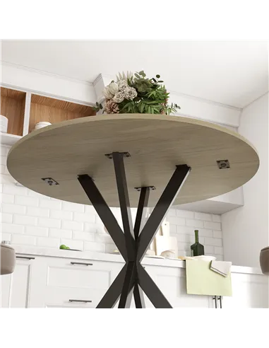 HOMCOM 80cm Industrial Round Dining Table - White Oak
