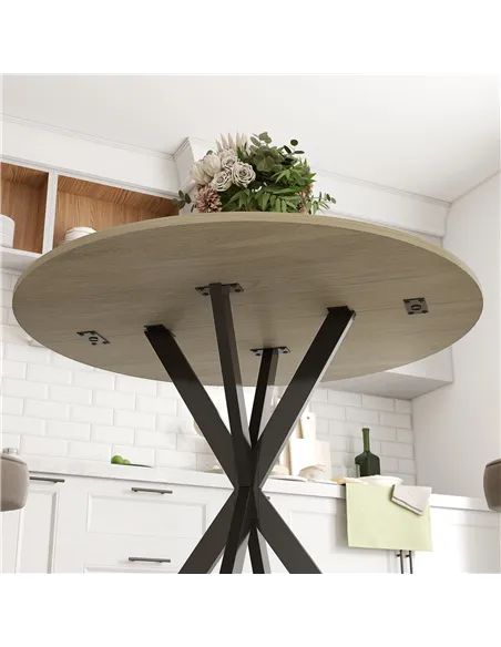 HOMCOM 80cm Industrial Round Dining Table - White Oak