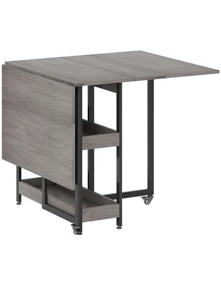 HOMCOM Four-Person Drop Leaf Table - Grey Wood-Effect