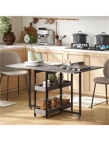 HOMCOM Four-Person Drop Leaf Table - Grey Wood-Effect