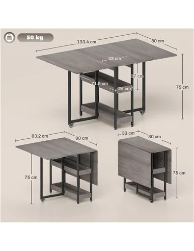 HOMCOM Four-Person Drop Leaf Table - Grey Wood-Effect