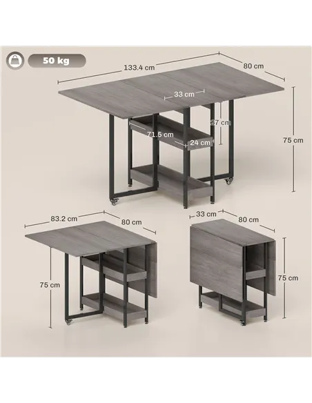 HOMCOM Four-Person Drop Leaf Table - Grey Wood-Effect