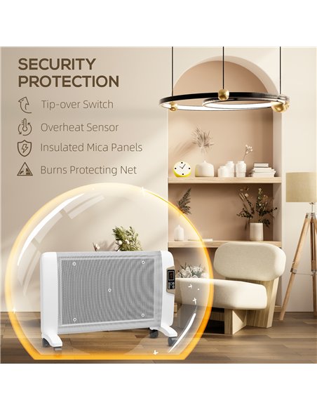 HOMCOM Mica Electric Space Heater, Portable Heater for Home with 2 Heat Settings, Living Room, Study, Garage, Adjustable Tempera