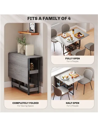 HOMCOM Four-Person Drop Leaf Table - Grey Wood-Effect