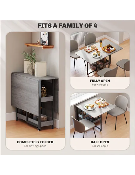 HOMCOM Four-Person Drop Leaf Table - Grey Wood-Effect