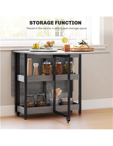 HOMCOM Four-Person Drop Leaf Table - Grey Wood-Effect