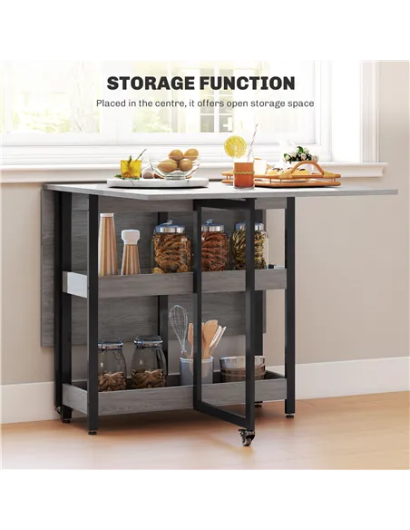 HOMCOM Four-Person Drop Leaf Table - Grey Wood-Effect