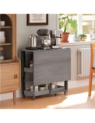 HOMCOM Four-Person Drop Leaf Table - Grey Wood-Effect