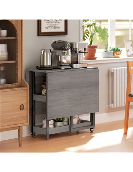 HOMCOM Four-Person Drop Leaf Table - Grey Wood-Effect