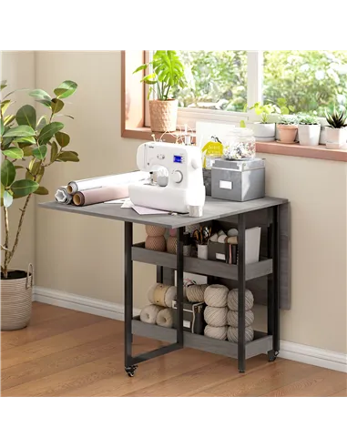 HOMCOM Four-Person Drop Leaf Table - Grey Wood-Effect