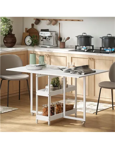 HOMCOM Four-Person Drop Leaf Table - White