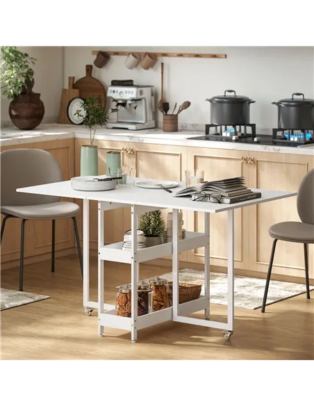 HOMCOM Four-Person Drop Leaf Table - White