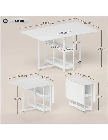 HOMCOM Four-Person Drop Leaf Table - White