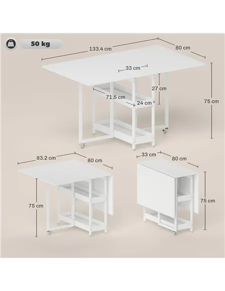 HOMCOM Four-Person Drop Leaf Table - White