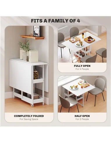 HOMCOM Four-Person Drop Leaf Table - White