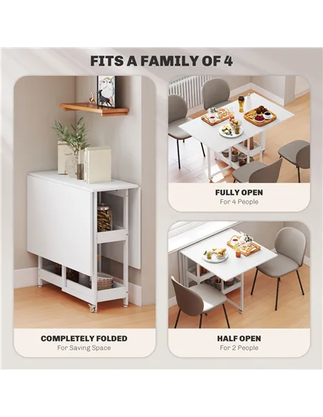 HOMCOM Four-Person Drop Leaf Table - White