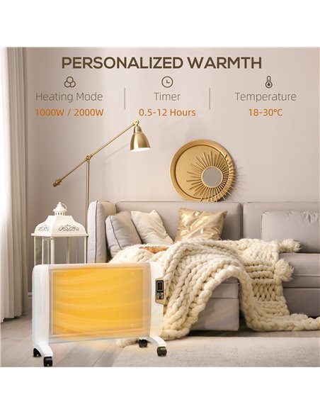 HOMCOM Mica Electric Space Heater, Portable Heater for Home with 2 Heat Settings, Living Room, Study, Garage, Adjustable Tempera