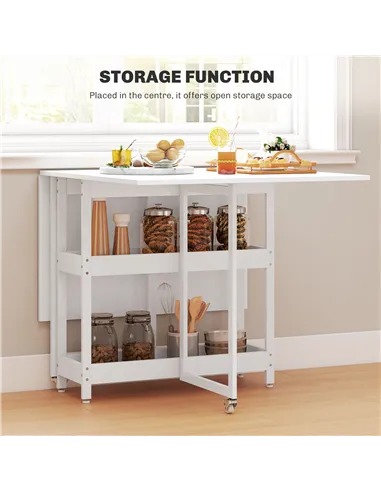 HOMCOM Four-Person Drop Leaf Table - White