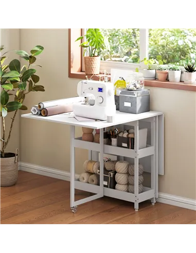 HOMCOM Four-Person Drop Leaf Table - White