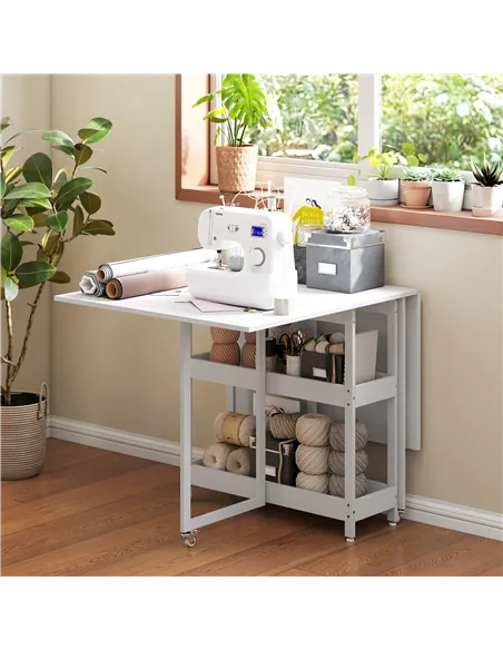 HOMCOM Four-Person Drop Leaf Table - White