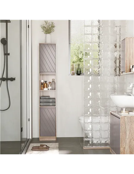 HOMCOM Narrow Bathroom Cabinet, Slim Bathroom Storage Unit with Open Compartment, Freestanding Storage Cupboard with Adjustable 