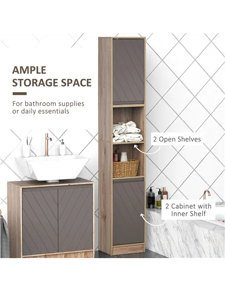 HOMCOM Narrow Bathroom Cabinet, Slim Bathroom Storage Unit with Open Compartment, Freestanding Storage Cupboard with Adjustable 