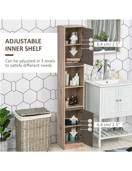 HOMCOM Narrow Bathroom Cabinet, Slim Bathroom Storage Unit with Open Compartment, Freestanding Storage Cupboard with Adjustable 