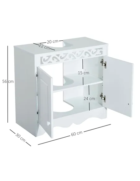 HOMCOM Bathroom Under Sink Storage Cabinet 2 Door Wooden Cupboard Vanity Units