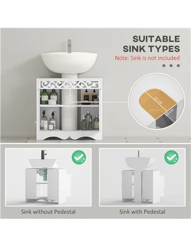 HOMCOM Bathroom Under Sink Storage Cabinet 2 Door Wooden Cupboard Vanity Units