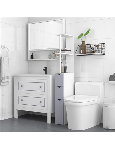 HOMCOM Tall Bathroom Cabinet, Freestanding Bathroom Storage Cabinet with 2-Tier Shelf and Drawers, Narrow Cupboard Storage Unit,