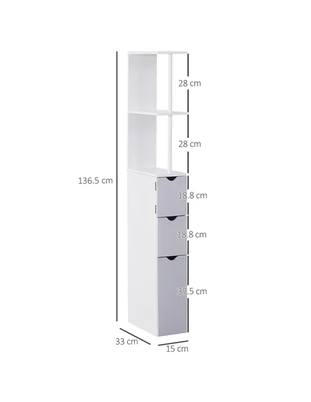 HOMCOM Tall Bathroom Cabinet, Freestanding Bathroom Storage Cabinet with 2-Tier Shelf and Drawers, Narrow Cupboard Storage Unit,