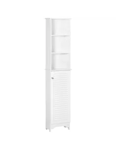 HOMCOM Tall Bathroom Cabinet Storage Cupboard Floor Standing Home Bathroom Furniture w/ 6 Shelves 165H x 34W x 20D cm White