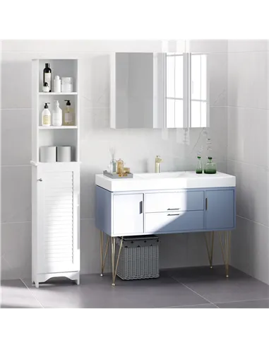 HOMCOM Tall Bathroom Cabinet Storage Cupboard Floor Standing Home Bathroom Furniture w/ 6 Shelves 165H x 34W x 20D cm White