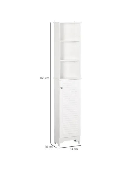 HOMCOM Tall Bathroom Cabinet Storage Cupboard Floor Standing Home Bathroom Furniture w/ 6 Shelves 165H x 34W x 20D cm White