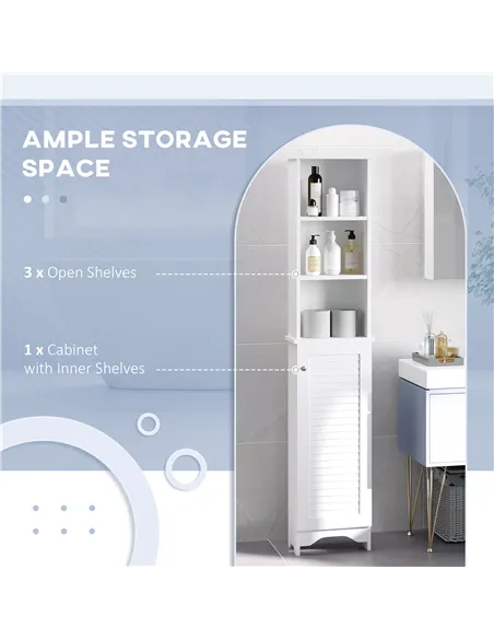 HOMCOM Tall Bathroom Cabinet Storage Cupboard Floor Standing Home Bathroom Furniture w/ 6 Shelves 165H x 34W x 20D cm White