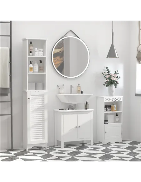 HOMCOM Tall Bathroom Cabinet Storage Cupboard Floor Standing Home Bathroom Furniture w/ 6 Shelves 165H x 34W x 20D cm White