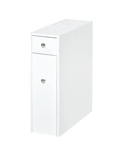 HOMCOM Bathroom Slim Floor Cabinet Narrow Wooden Storage Home Bath Toilet Cupboard Organiser Unit with Drawers White