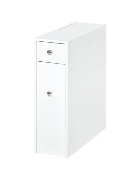 HOMCOM Bathroom Slim Floor Cabinet Narrow Wooden Storage Home Bath Toilet Cupboard Organiser Unit with Drawers White