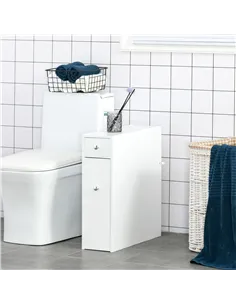 HOMCOM Bathroom Slim Floor Cabinet Narrow Wooden Storage Home Bath Toilet Cupboard Organiser Unit with Drawers White 2