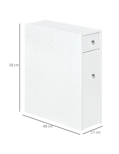 HOMCOM Bathroom Slim Floor Cabinet Narrow Wooden Storage Home Bath Toilet Cupboard Organiser Unit with Drawers White