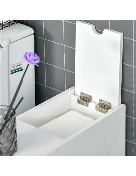 HOMCOM Bathroom Slim Floor Cabinet Narrow Wooden Storage Home Bath Toilet Cupboard Organiser Unit with Drawers White