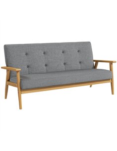HOMCOM 3 Seater Sofa Modern Linen Fabric Upholstery Tufted Couch with Rubberwood Legs for Living Room and Kitchen, 155cm, Dark G